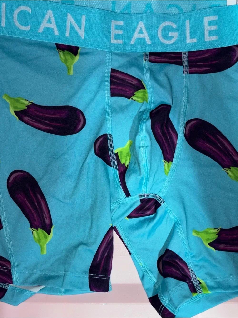 American Eagle Outfitters Men’s Aqua Eggplant Print Boxer Briefs- NWT- Size M